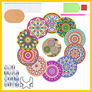 10 porta-copos de pintura de diamante estilo mandala, decoração doméstica zen DIY manual