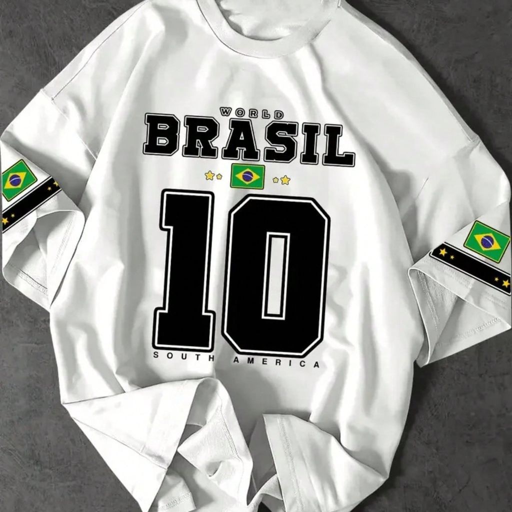 Tshirt Feminina Estilosa Estampada Brasil 10 Lançamento Camiseta 100% Algodão Camisetão Oversized Plus Size Camiseta