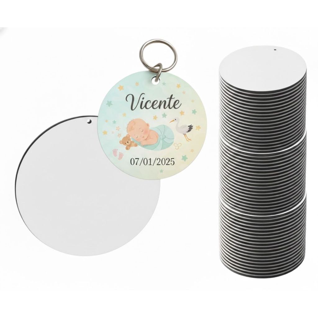 Kit 100 Chaveiros Para Sublimação Formato Redondo Em Mdf