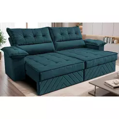 Sofá Retrátil e Reclinável 3,00m com Molas e Espuma D33 Thunder. Velusoft Cama inBox