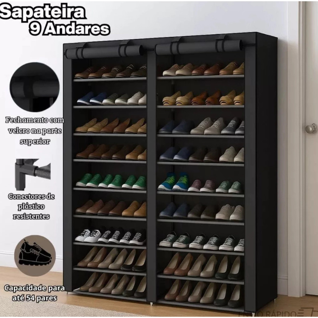 Sapateira Organizador De Calçados 9 Prateleiras Desmontável Com 9 Andares Suporta Até 54 Pares em Oferta na Shopee