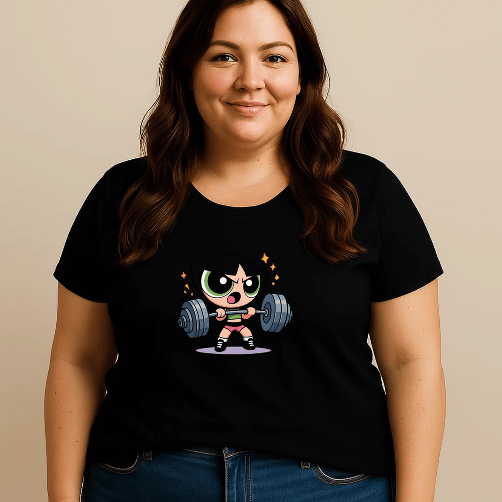 Camiseta Plus Size Feminina Estampada Docinho Super Poderosas Academia 100% Algodão Camisa