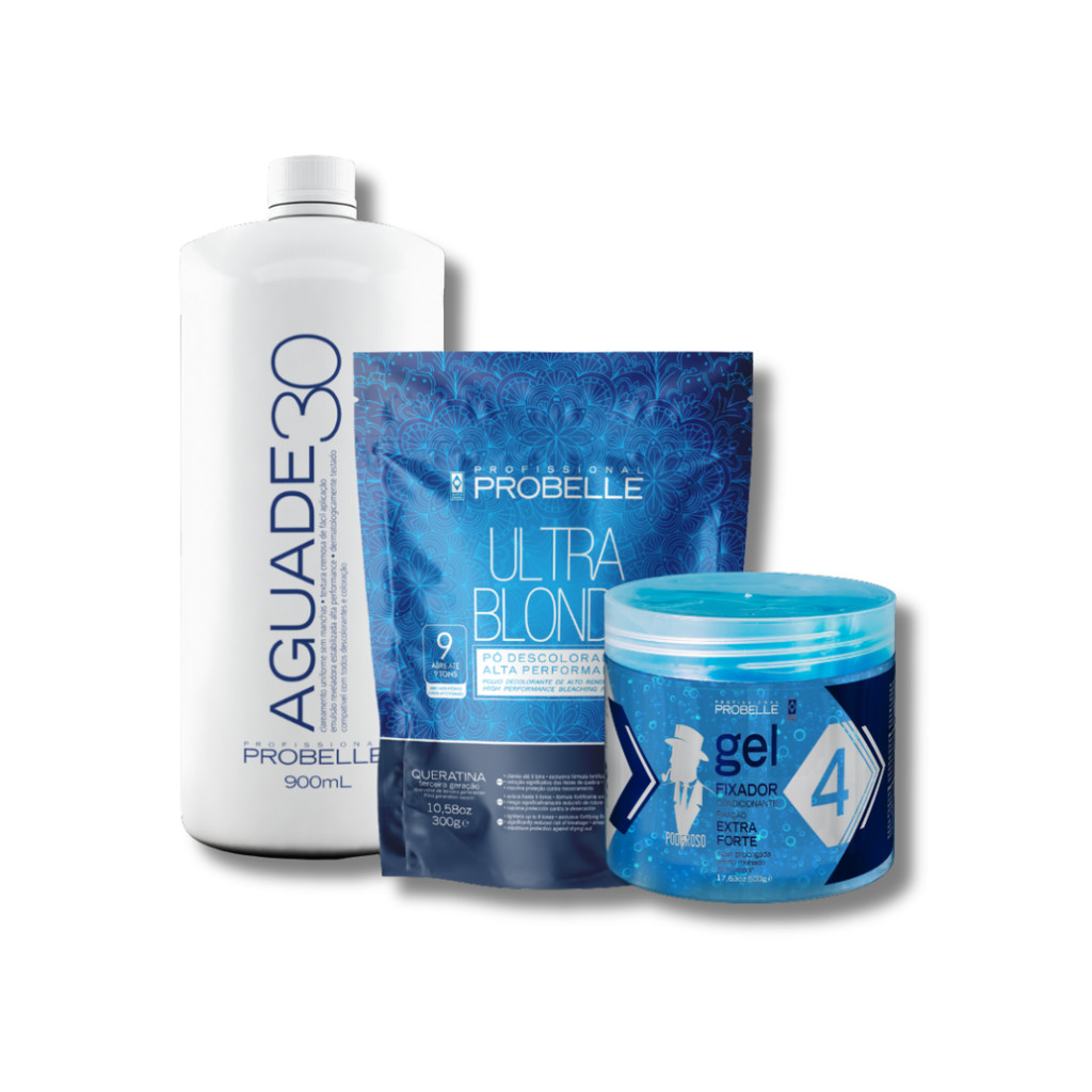 KIT OX 30 VOL + PÓ DESCOLORANTE + GEL MASCULINO EXTRA FORTE - PROBELLE