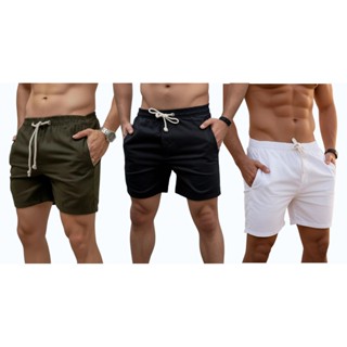 Kit 3 Short de Linho Masculino Mauricinho Premium Bermuda Casual Slim em Oferta na Shopee