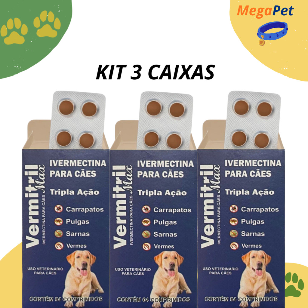 Vermitril Caes Anti Pulgas Carrapatos Vermes Sarnas  12mg 12 Comprimidos Trata até 60kg em Oferta na Shopee