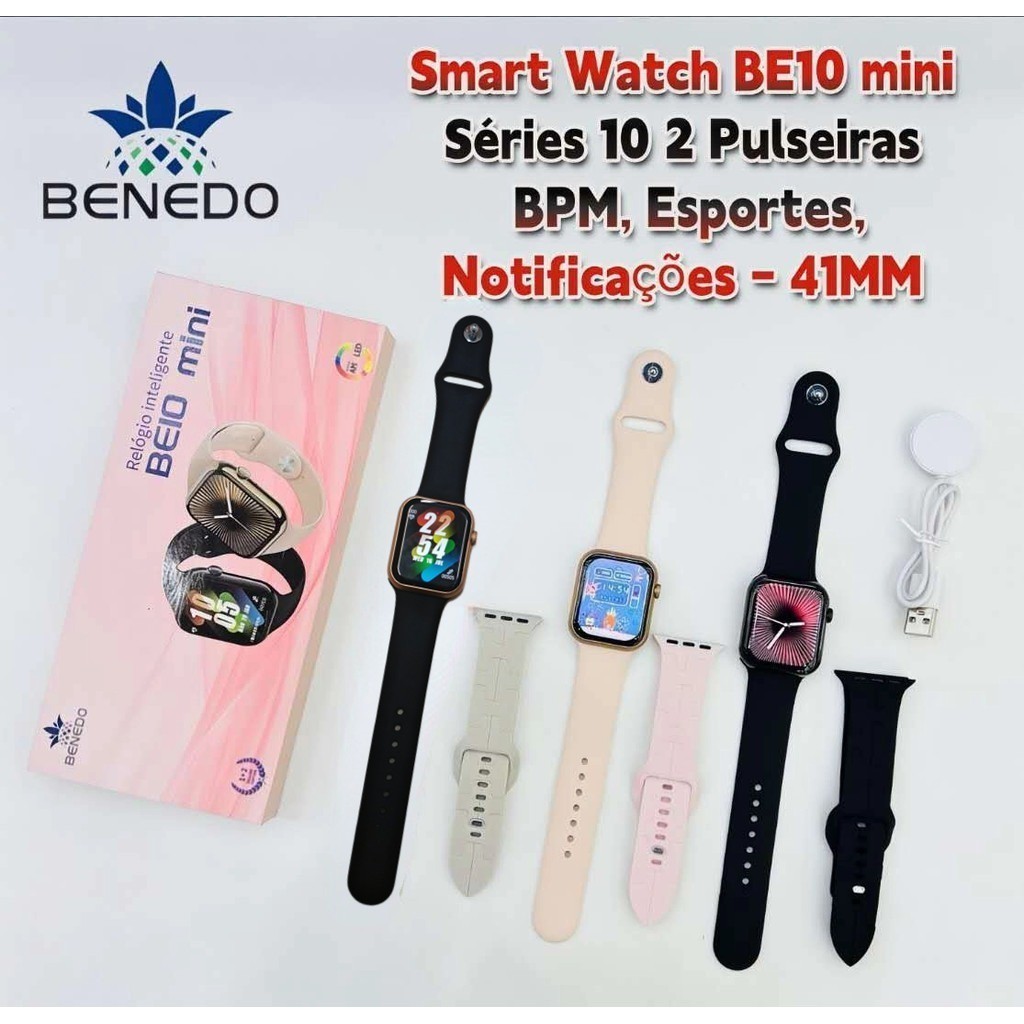 Smart Watch relogio inteligente BE10 mini(40mm) GPS 2 Pulseiras Esportes Faz Recebe Chamada unisex