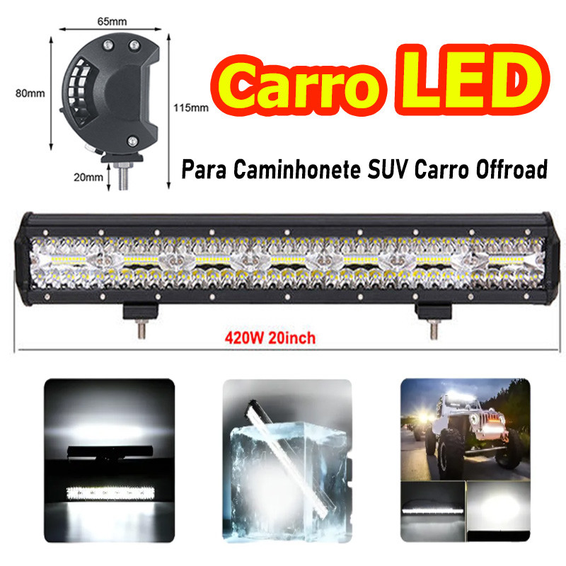 Farol de Trabalho LED 26 Polegadas 420W Alto Brilho Luz Branca Para Caminhonete SUV Carro Offroad