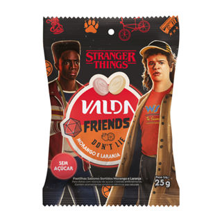 Pastilhas Valda Stranger Things Friends  Don'T Lie Sabor Morango e Laranja Sem Açúcar 25g em Oferta na Shopee