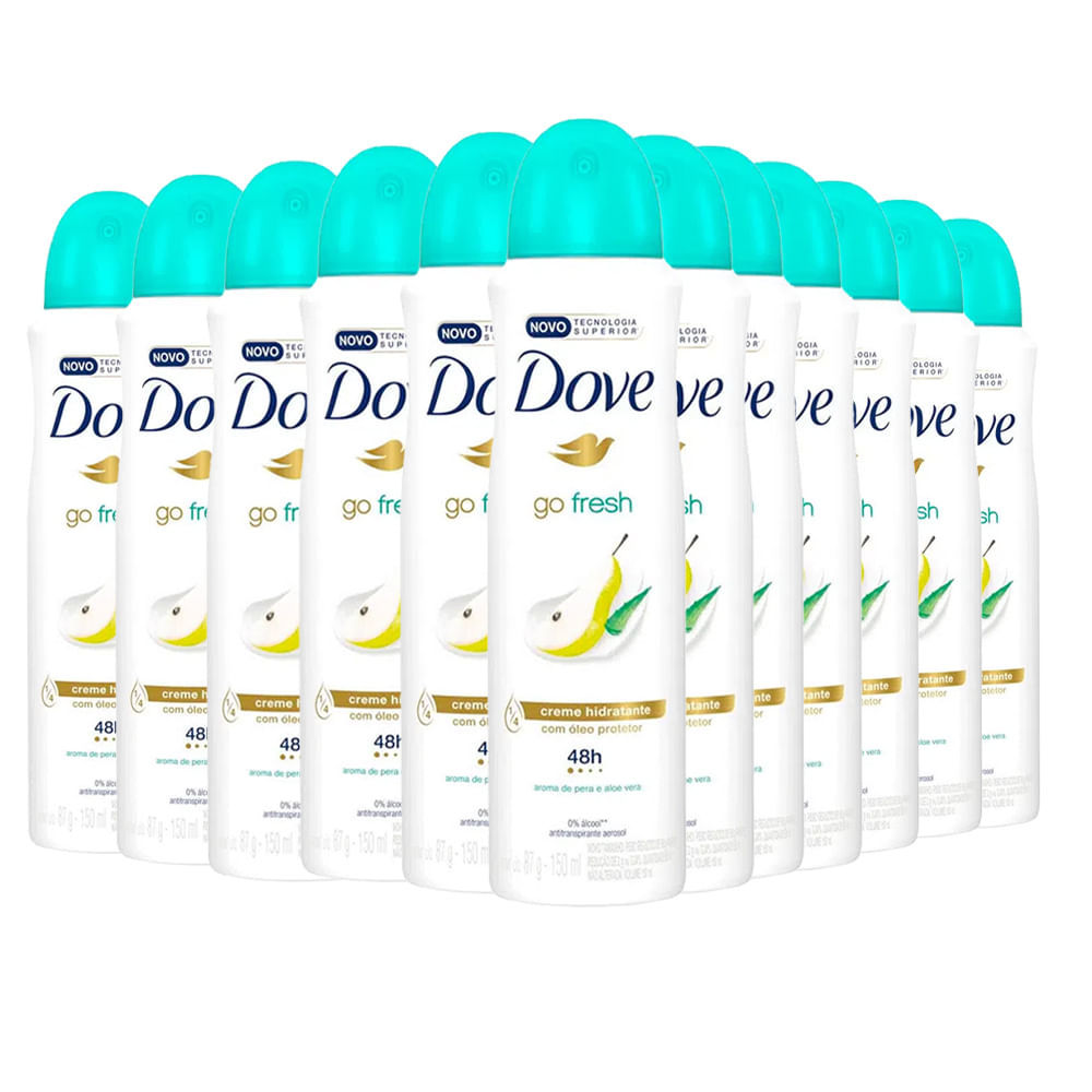 Kit 12 Desodorantes Aerosol Dove Go Fresh Pera e Aloe Vera 150ml em Oferta na Shopee