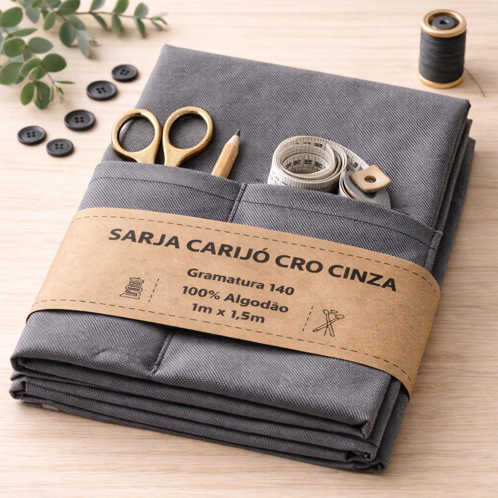 Tecido Sarja Carijó Cro Cinza 140g Misto – Corte 1m x 1,50m Sarja 70/30 Mista