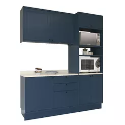 Cozinha Modulada Pequena Herval Viana, 3 Peças, Azul Orion e Cinza Argila
