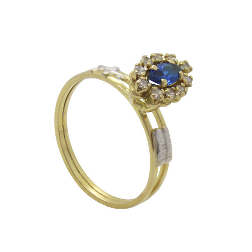 Anel Formatura Pedagogia Navete Azul com Diamantes Ouro 18k