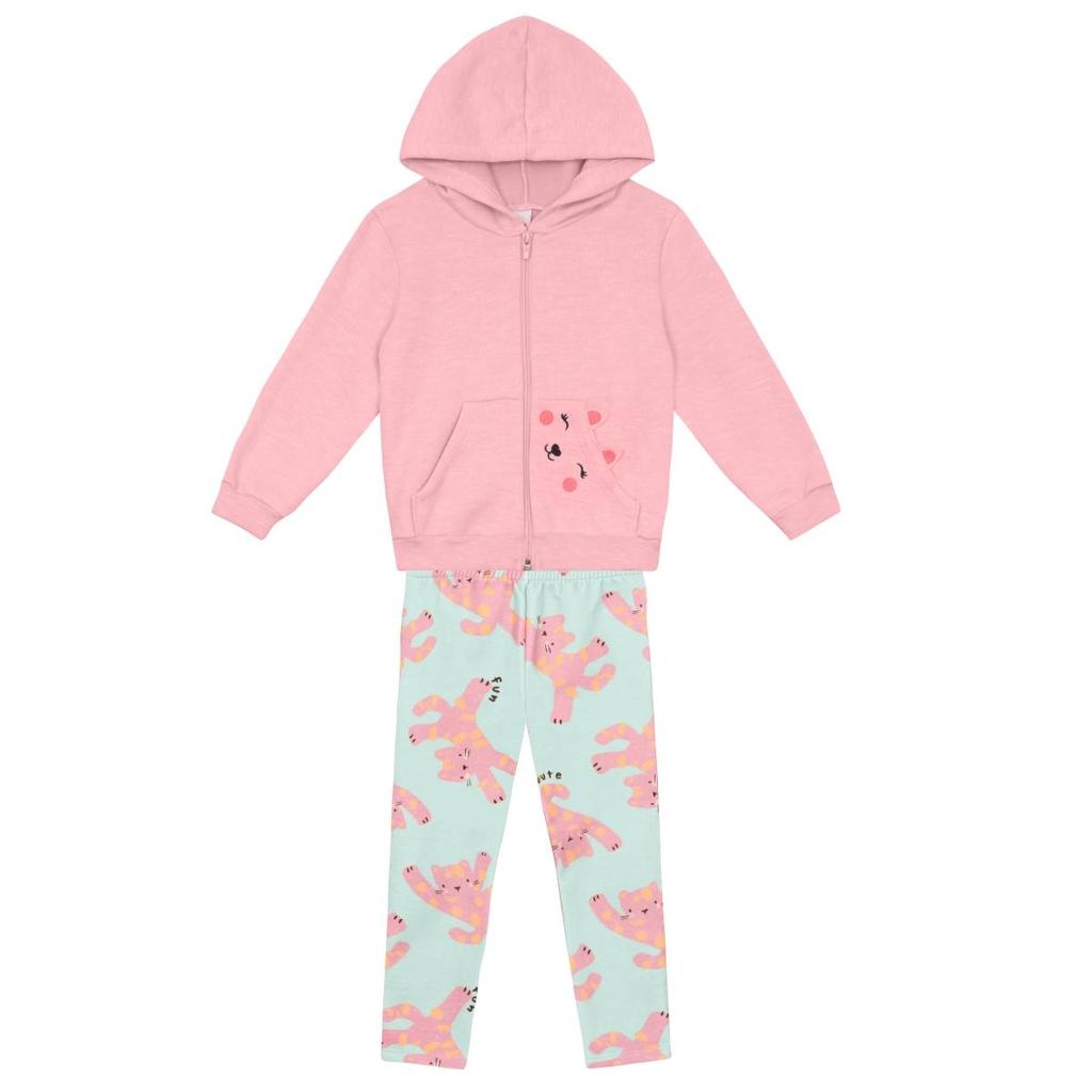 Conjunto infantil menina de oncinha em moletom Brandili