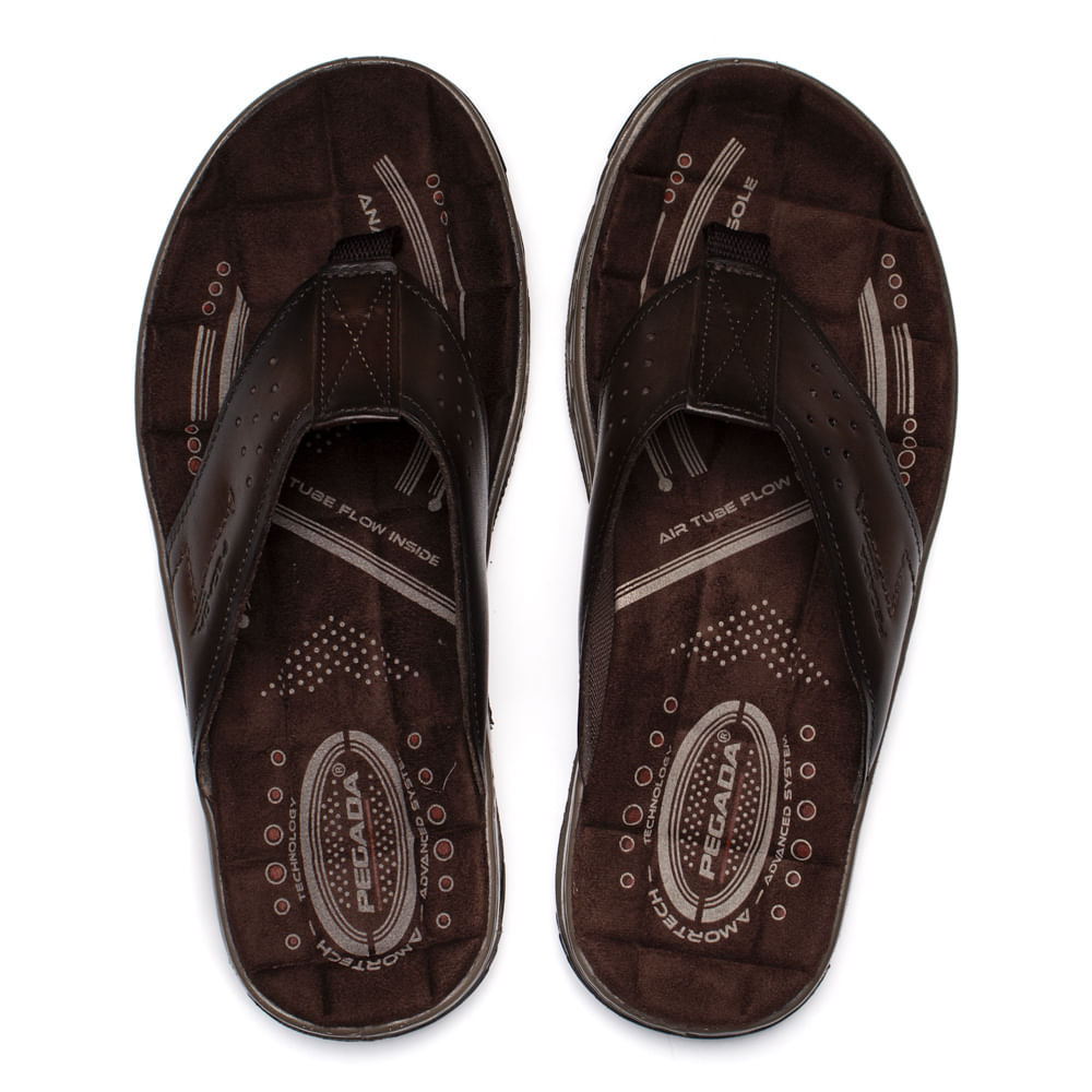 Chinelo Masculino Pegada Anilina Couro Tiras Marrom