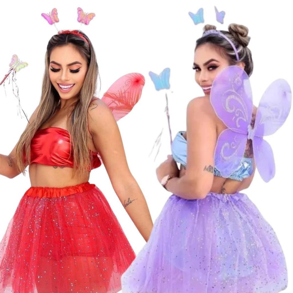 Fantasia De Borboleta Infantil Kit Com Saia Asa Tiara Varinha