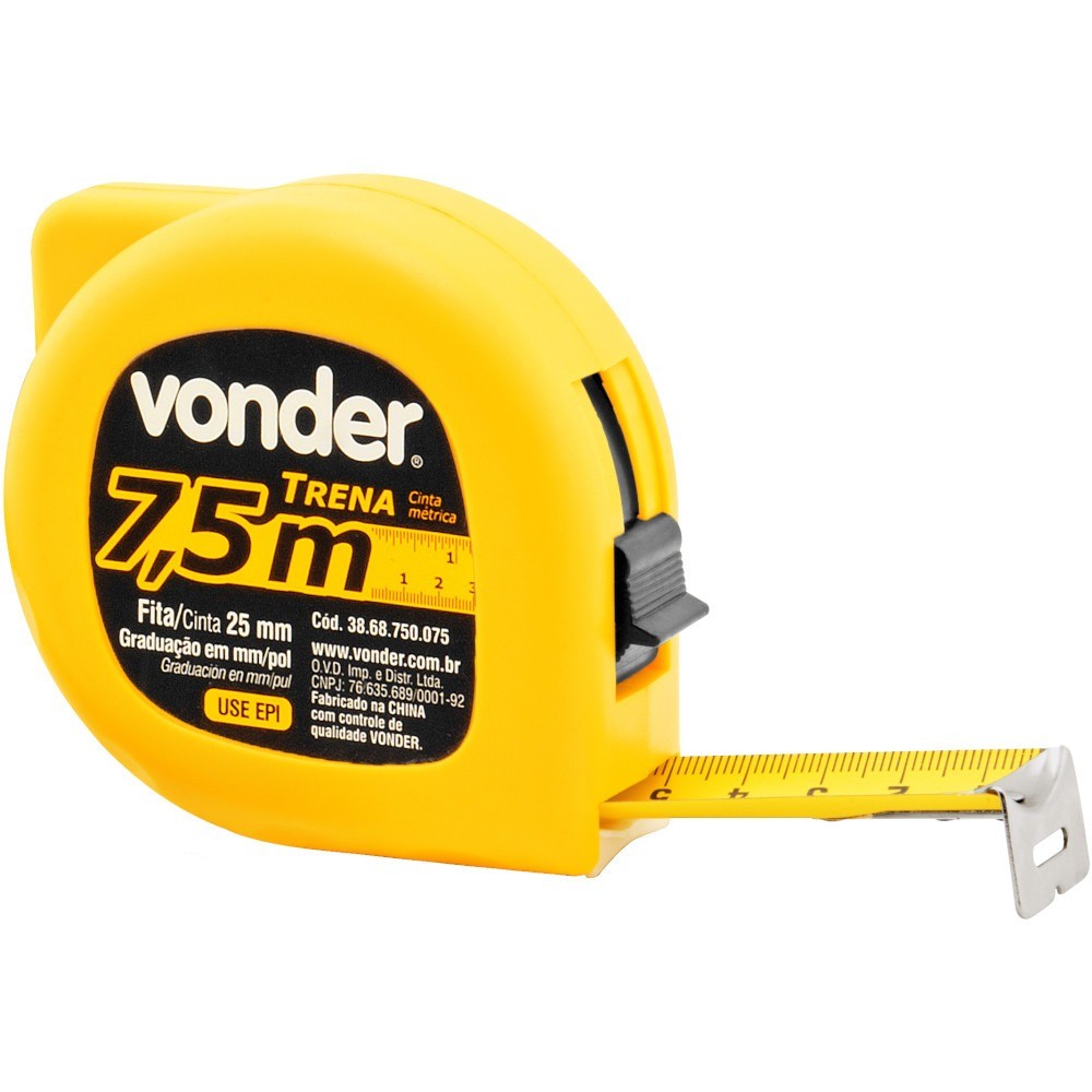 Trena com fita de aço 25 mm x 7,5 mm com trava - Vonder