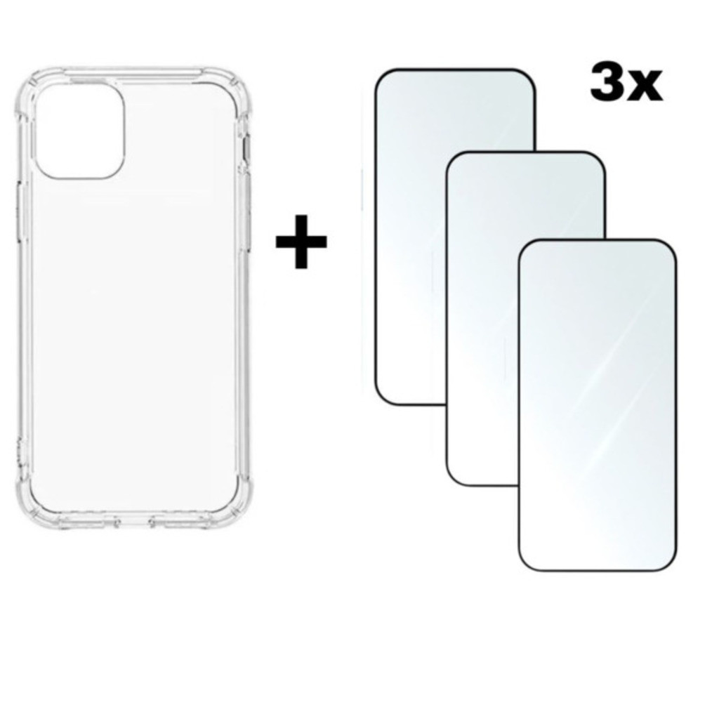 Kit Capa TPU + 3 Películas Vidro Temperado 3D iPhone X XS 11 12 13 14 15 16 17 Pro Max-V.E