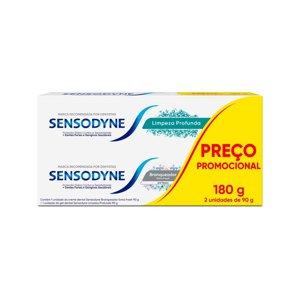 Gel Dental Sensodyne Limpeza Profunda e Sensodyne Branqueador Extra Fresh 90g Cada em Oferta na Shopee