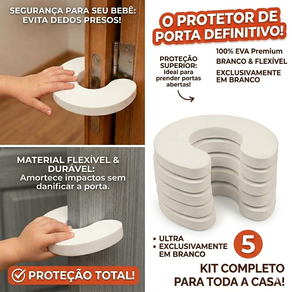 Kit com 5 Protetores De Porta  PROTEÇÃO E SEGURANÇA Salva Dedos De Criança bebe Em 100% Eva