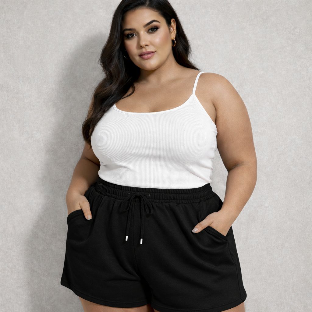 Short Moletom Plus Size Feminino com Bolso Cintura Alta Confortável |3876| Lançamento