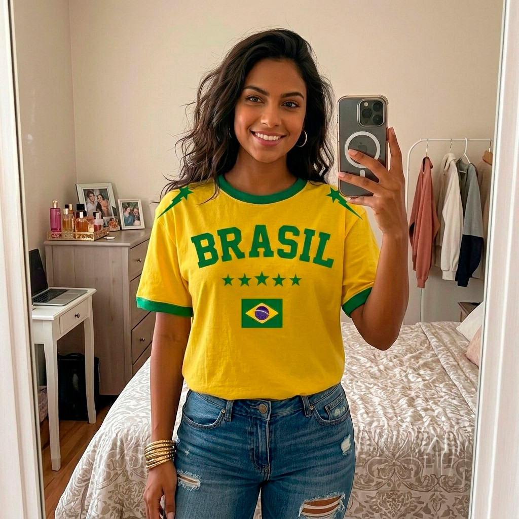 Camiseta Camisa Feminina Brasil Seleção Copa Streetwear Estilosa 100% Algodão Premium Tshirt