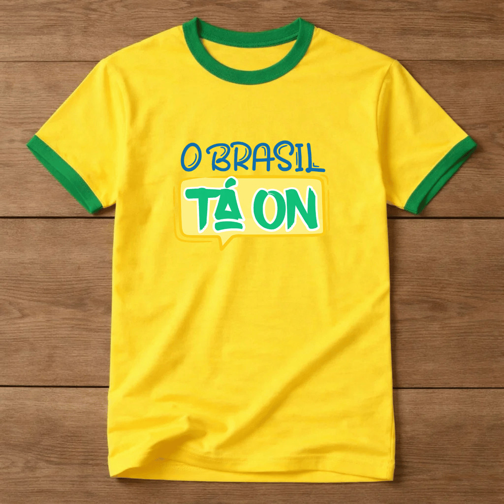 Camiseta Masculina Algodão Brasil Ta On Copa Estampada 100% Algodão Premium Blusa Camisa Casual Streetwear Verão