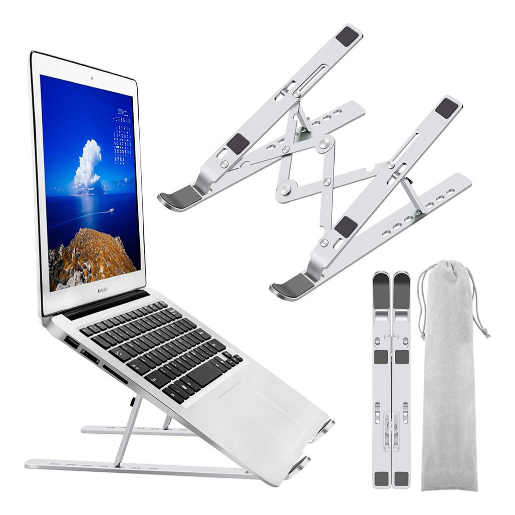 Suporte de base de notebook de alumínio ajustável para tablet de celular prateado