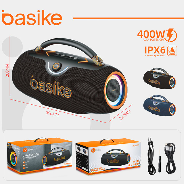 Basike Caixa de Som 400W Bluetooth V5.3 IPX6 com Power Bank Boombox 30,000mah RAD321
