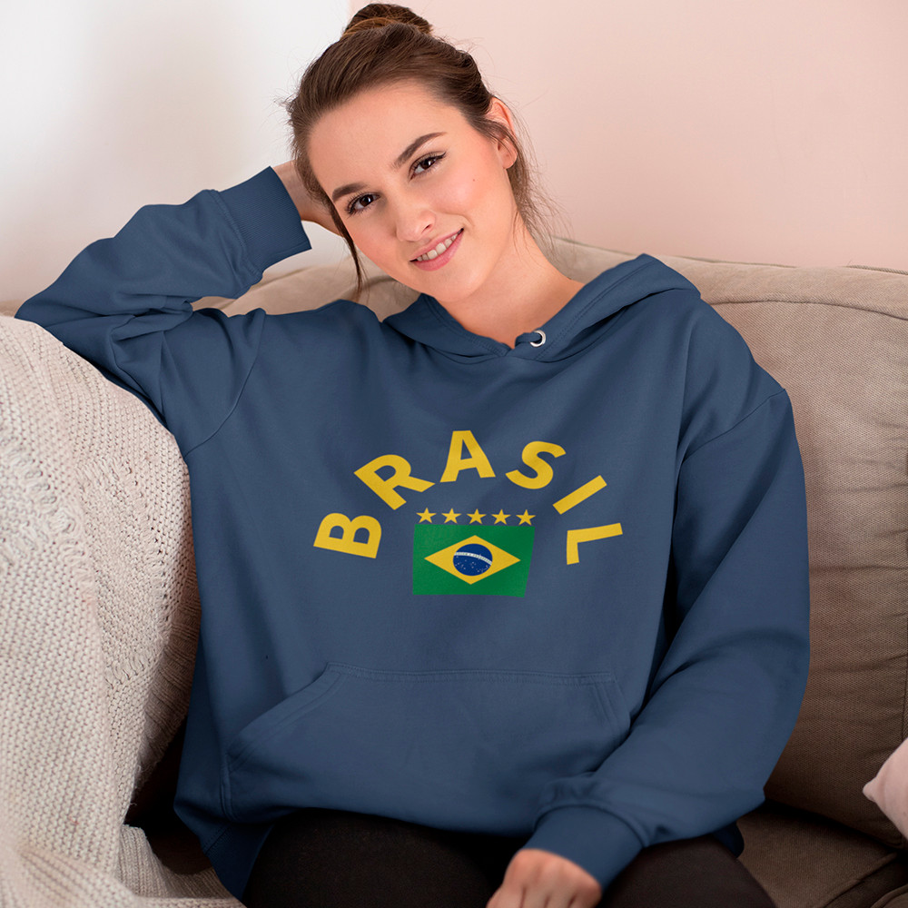 Blusa De Frio Feminina Brasil Copa Do Mundo Futebol Look Casual Moletom Com Capuz Algodão Premium