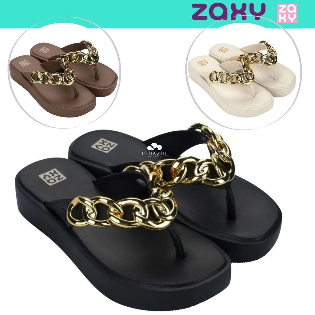 Chinelo Feminino Zaxy Link Corrente Dourada Original em Oferta na Shopee