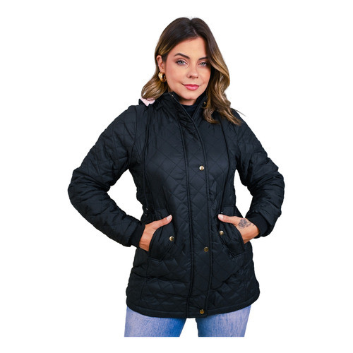 Parka Forrada por dentro Com Pelo Fleece Pelúcia Puffer Bobojaco Nylon Matelado Losangulo Xadrez
