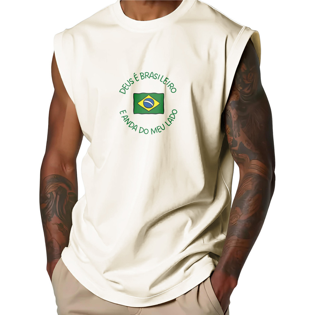 Camiseta Cavada Oversized Deus é Brasileiro e Anda do Meu lado Camisa Regata Over StreetWear