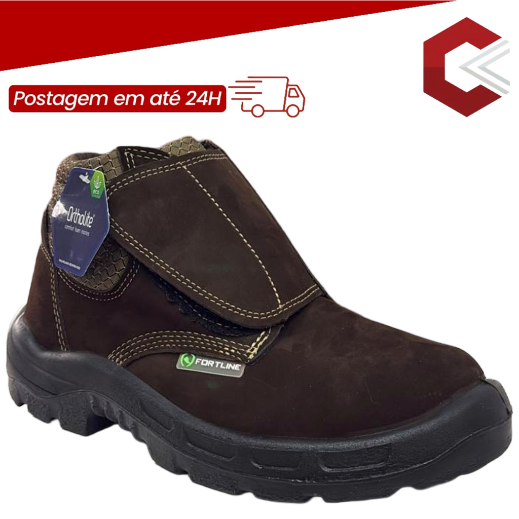 Botina De Segurança Couro Nobuck BQN Velcro Esporte Lazer Moto Trilha Fortline Biq De PVC CA45571