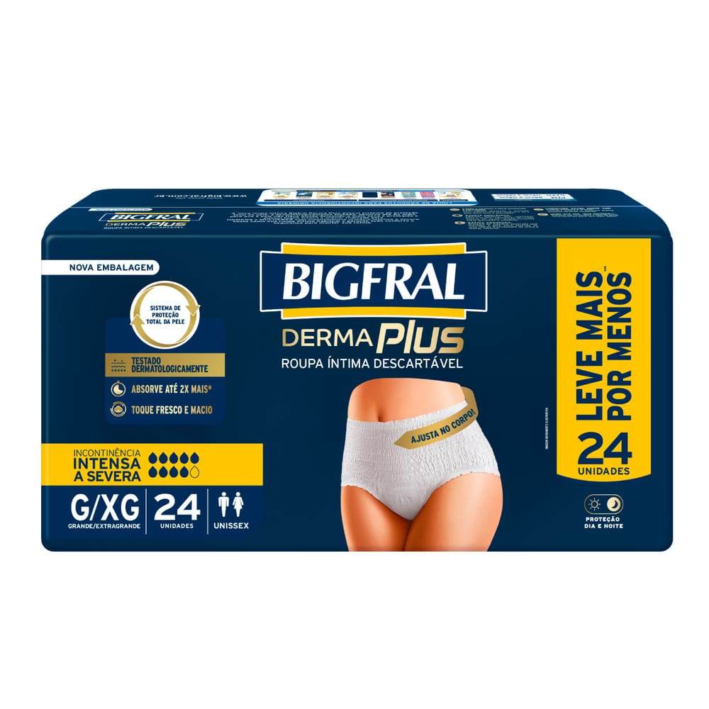 Roupa Íntima Descartável Unissex Bigfral Derma Plus Tamanho G/XG 24 Unidades Leve Mais Por Menos em Oferta na Shopee