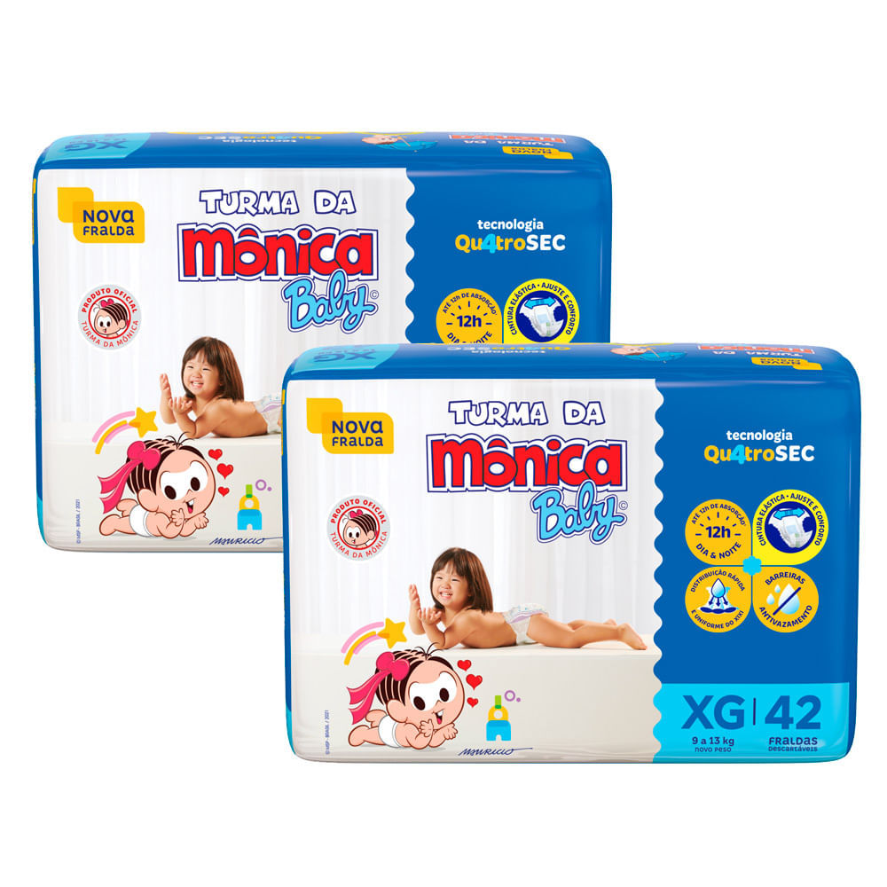 Kit 2 Fralda Turma da Mônica Baby Mega Tamanho XG 42 Unidades Descartáveis