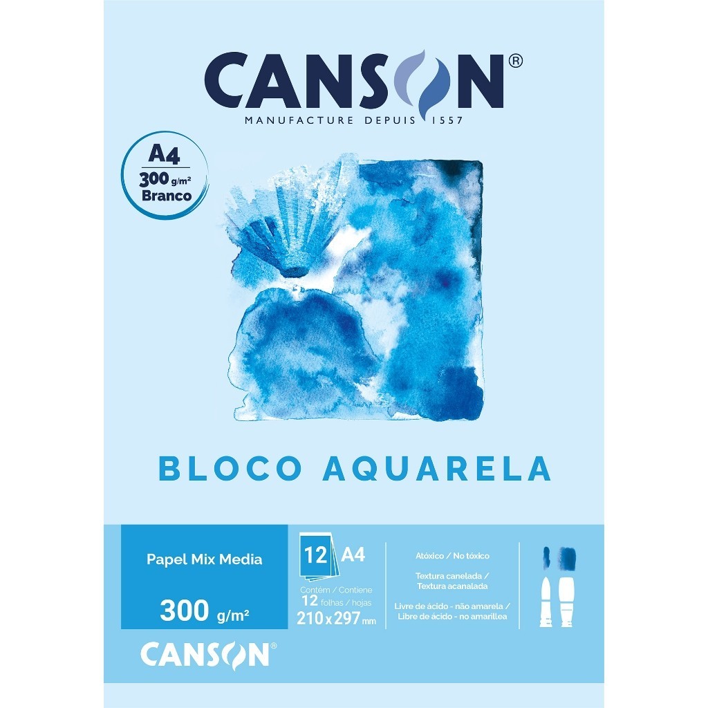 Bloco De Papel Canson Aquarela  300g A4 12 Folhas Pintura Artística Profissional em Oferta na Shopee
