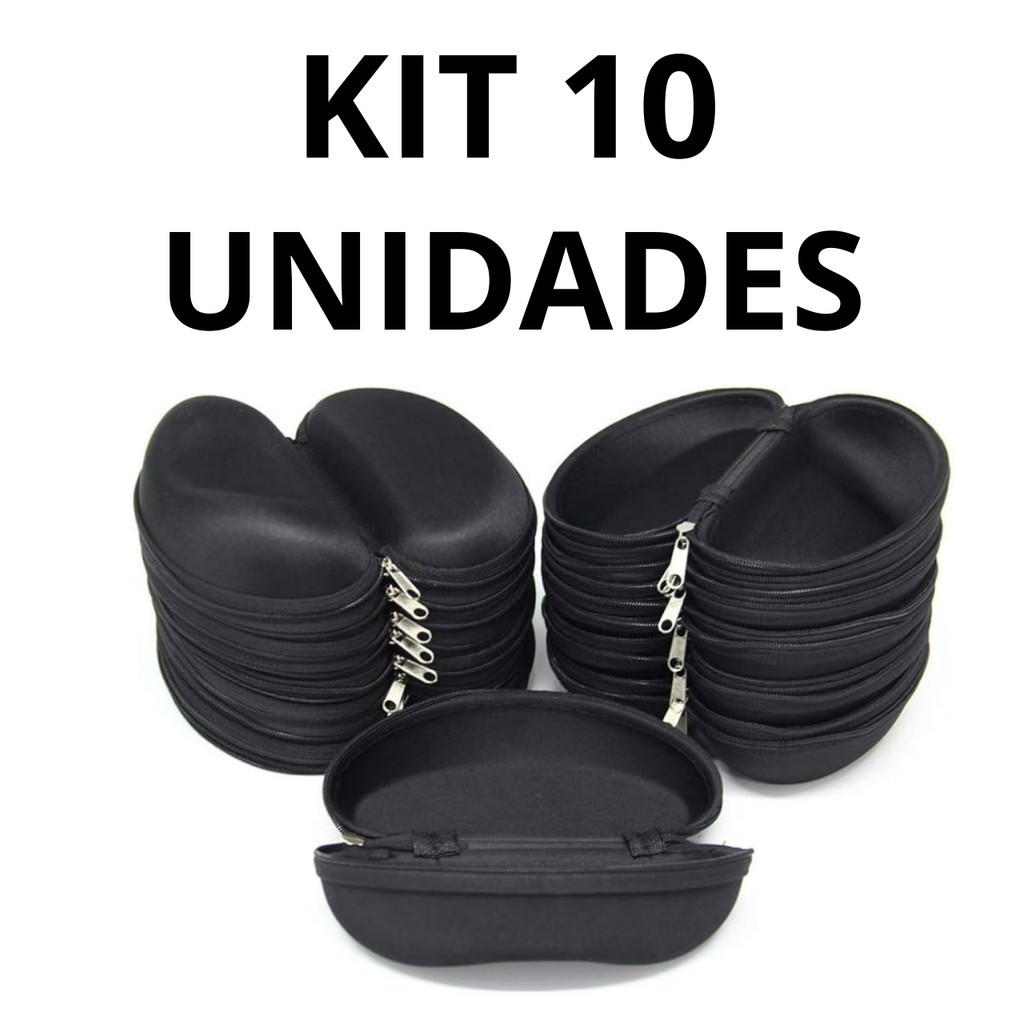 Kit 10 Estojo Para Óculos Case Caixas De Zíper + 10 Flanelas Para Óculos Cor Preta Atacado Case Oval.