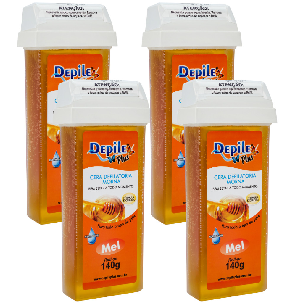 Kit 4 Ceras Depilatórias Mel Depile Plus 140g Original – Depilação Profissional
