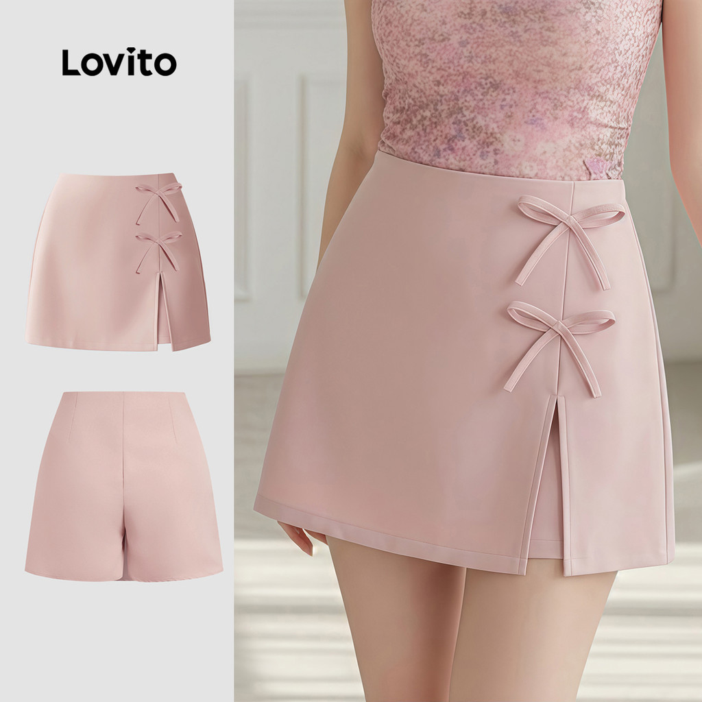 Lovito Shorts Casuais Femininos Rosa Primavera/verão com Laço e Zíper Modelo Falso 2 em 1 L183ED055 em Oferta na Shopee