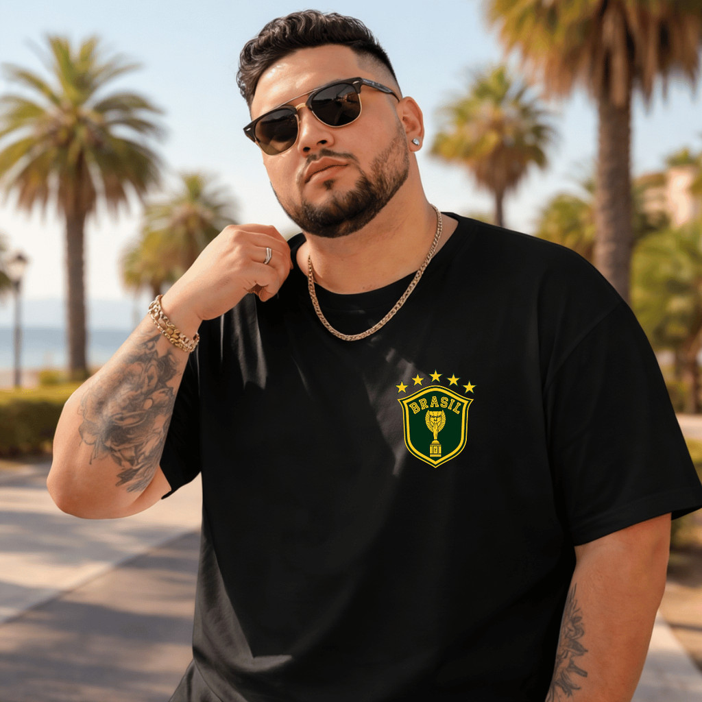 Camiseta Plus Size Masculina Estampada Copa Brasil Emblema Brasão 100% Premium Manga Curta Casual Blusa Academia Camis em Oferta na Shopee