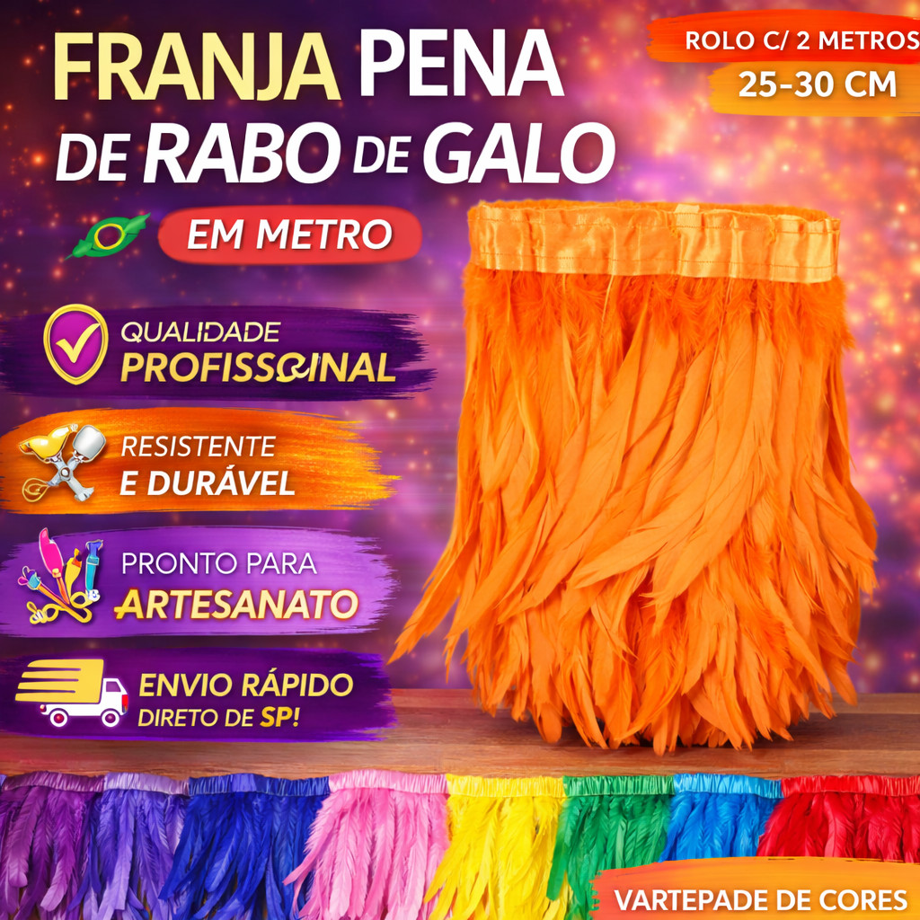 Franja de Pena Rabo de Galo 25-30cm Rolo 2 Metros Fantasia Carnaval Artesanato Decoração em Oferta na Shopee