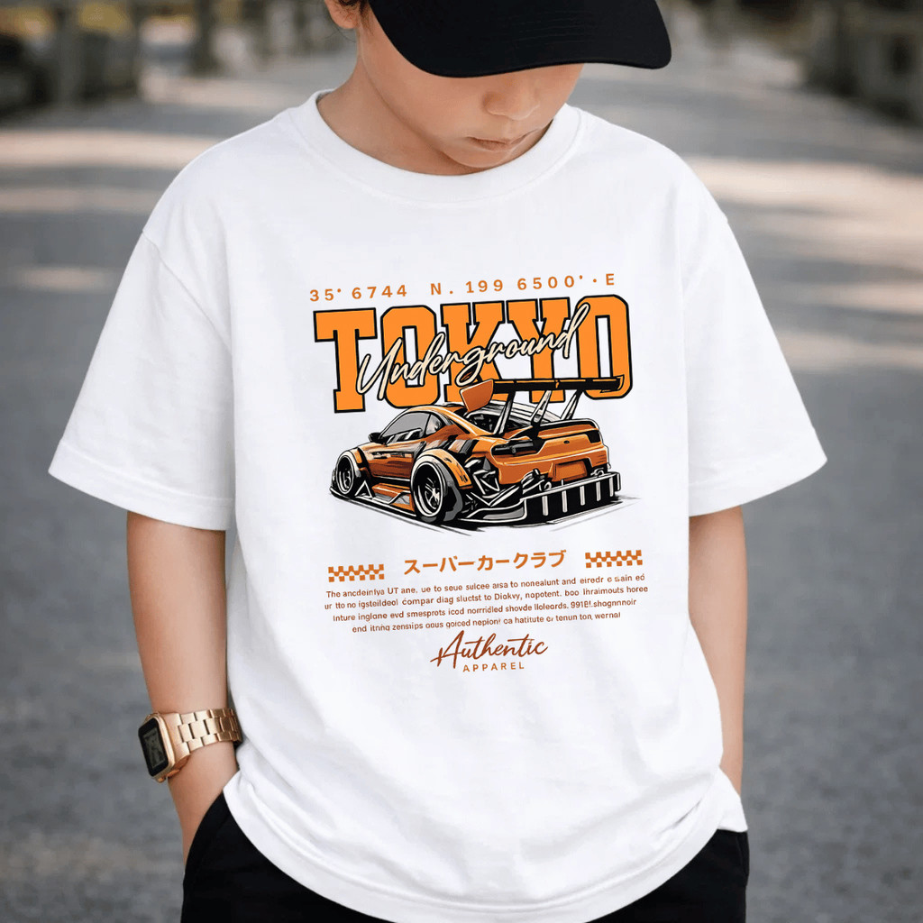 Camiseta Infantil e Juvenil Estampada Carro Tokyo 100% Algodão Premium Criança Personalizada Unissex Blusa Camisa