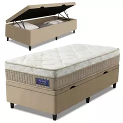 Cama Box Baú Colchão Solteiro Molas Ensacadas Euro In Natural Confort 88x188x66cm
