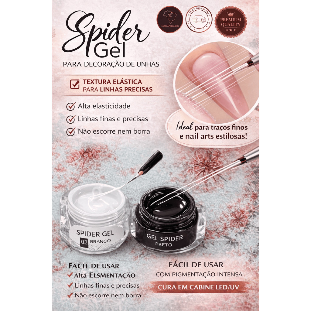 Gel Spider Nail Art – Gel Efeito Teia para Decoração de Unhas (Preto ou Branco)