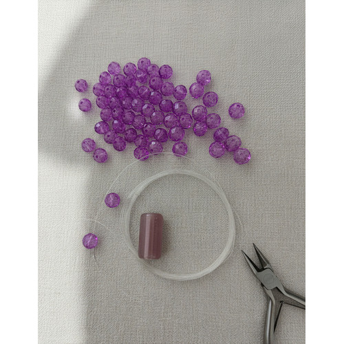 Guia Nanã - Kit 200 Contas Lilás Cristal 8mm + Firma/linha Lilás