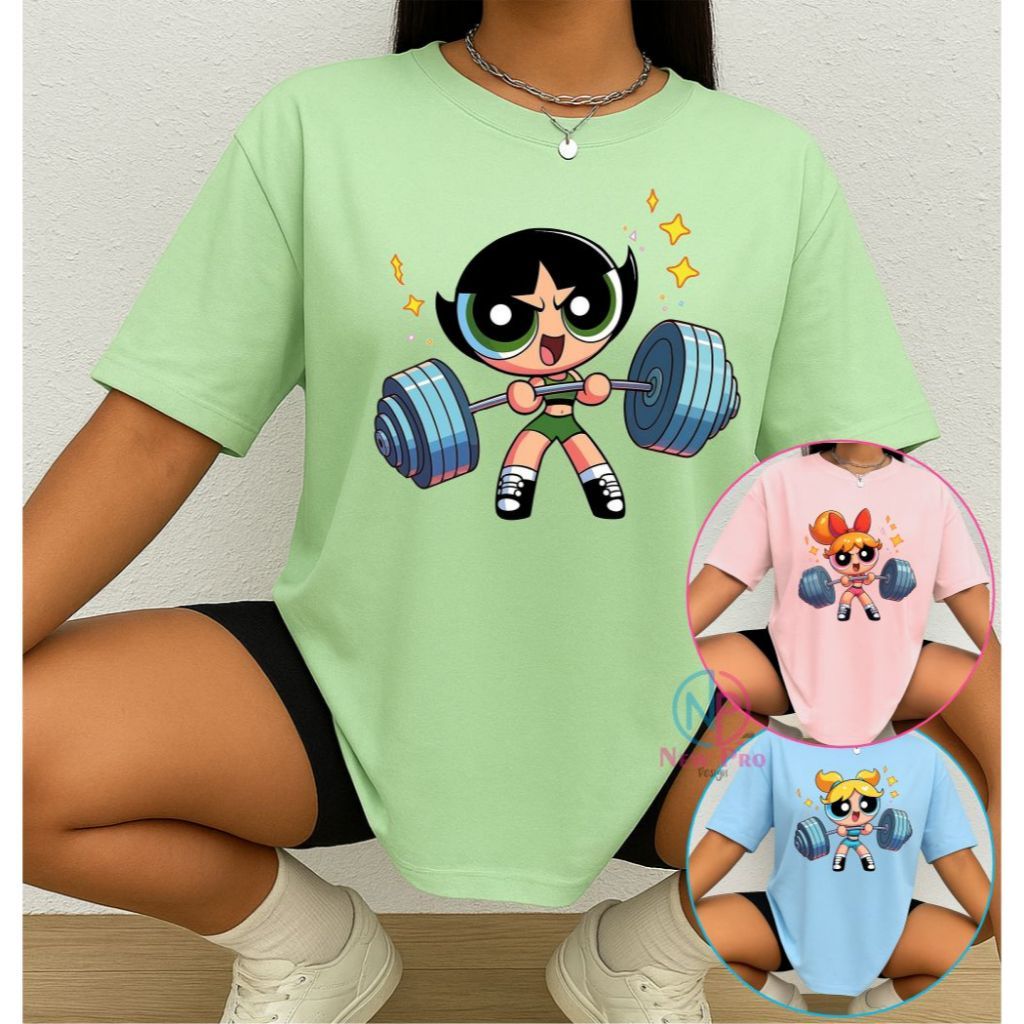 Camiseta Treino Feminina Docinho Oversized Roupas de Academia Look de Treino Super Poderosas Meme