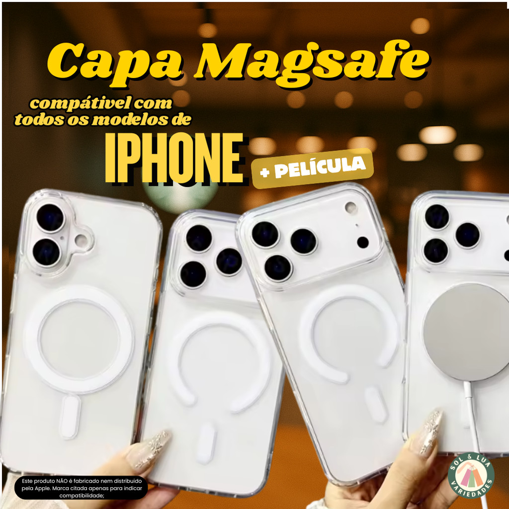 Capa Capinha compátivel Magsafe Transparente Anti Impacto TPU para IPhone 16 Pro Max 17 17 Pro 17e 17 Air 17 Pro Max
