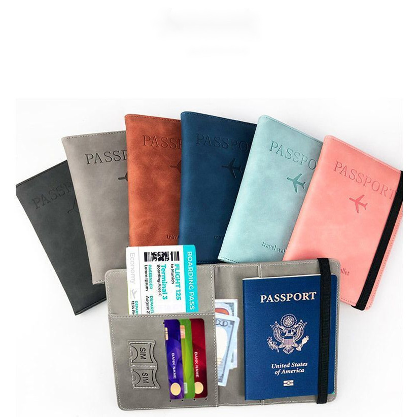 Porta-cartões de passaporte com alça de escova Anti-roubo Porta-passaporte RFID Porta-documentos multifuncional
