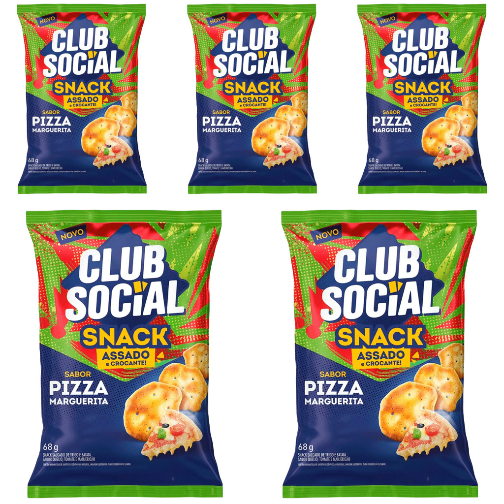 5 Pacotes Snack Club Social Sabor Pizza Marguerita 68g