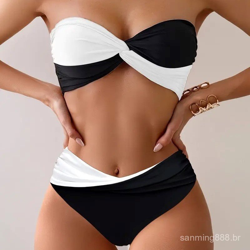 2025 Moda de praia feminina de alta qualidade, biquíni sexy sem alças e sem costas, moda transfronteiriça europeia e ame